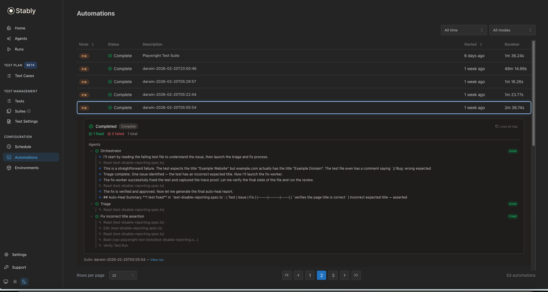 Stably fix automation showing real-time agent progress on the web dashboard