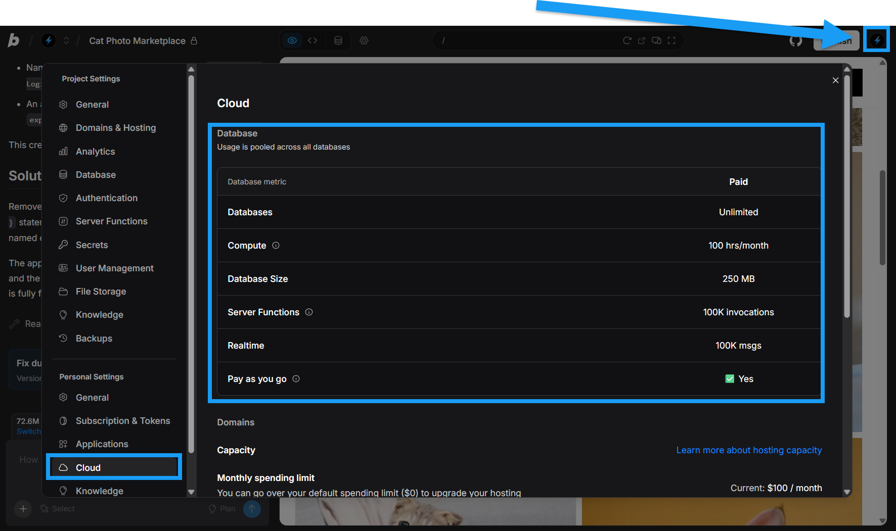Screenshot of Cloud section of Bolt Personal Settings