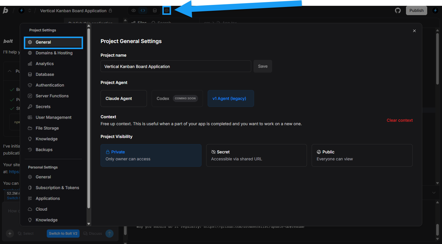 Screenshot of Project Settings Window in Bolt