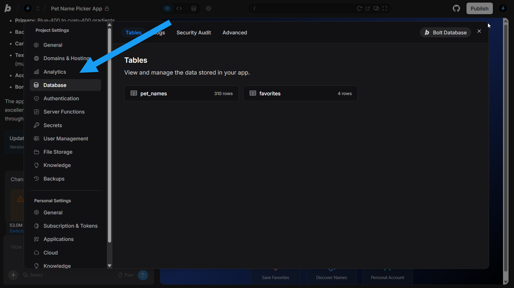 Screenshot of Database settings in Bolt