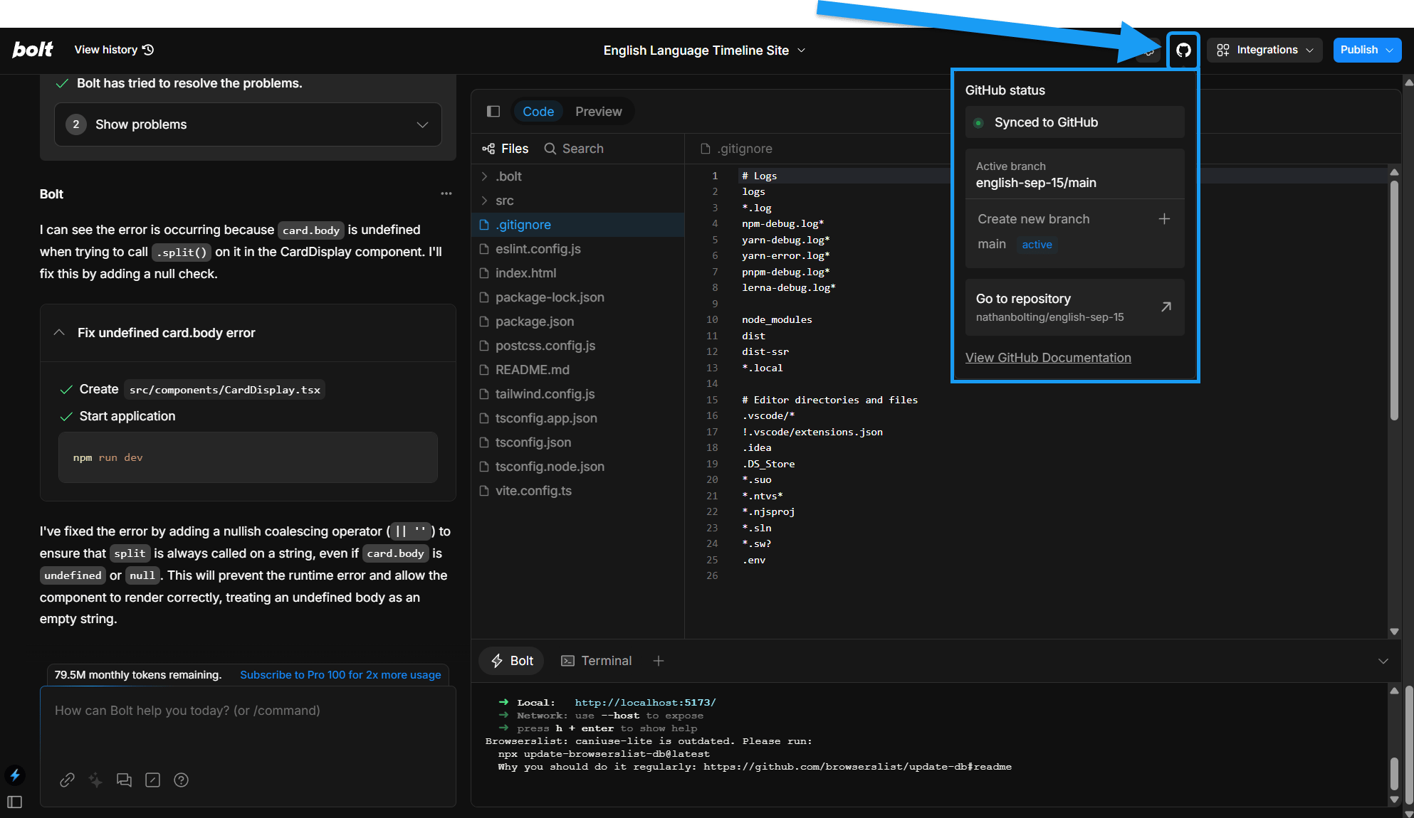 GitHub for version control - Bolt