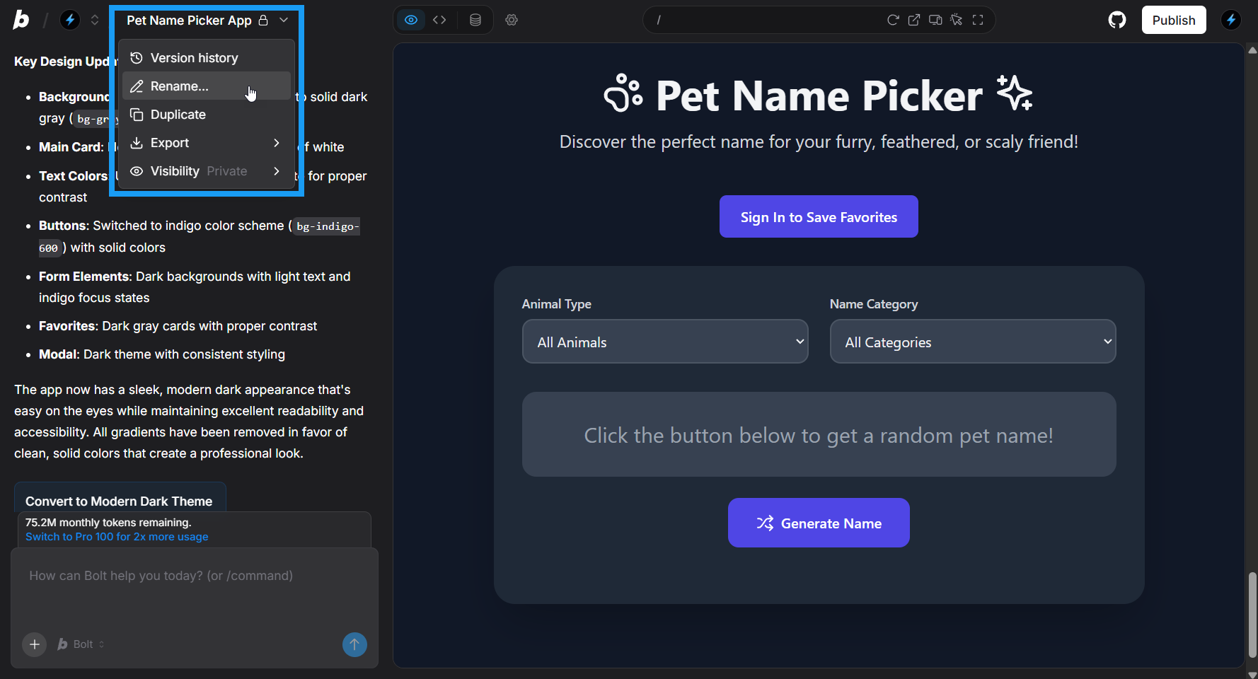 Screencapture of renaming project title