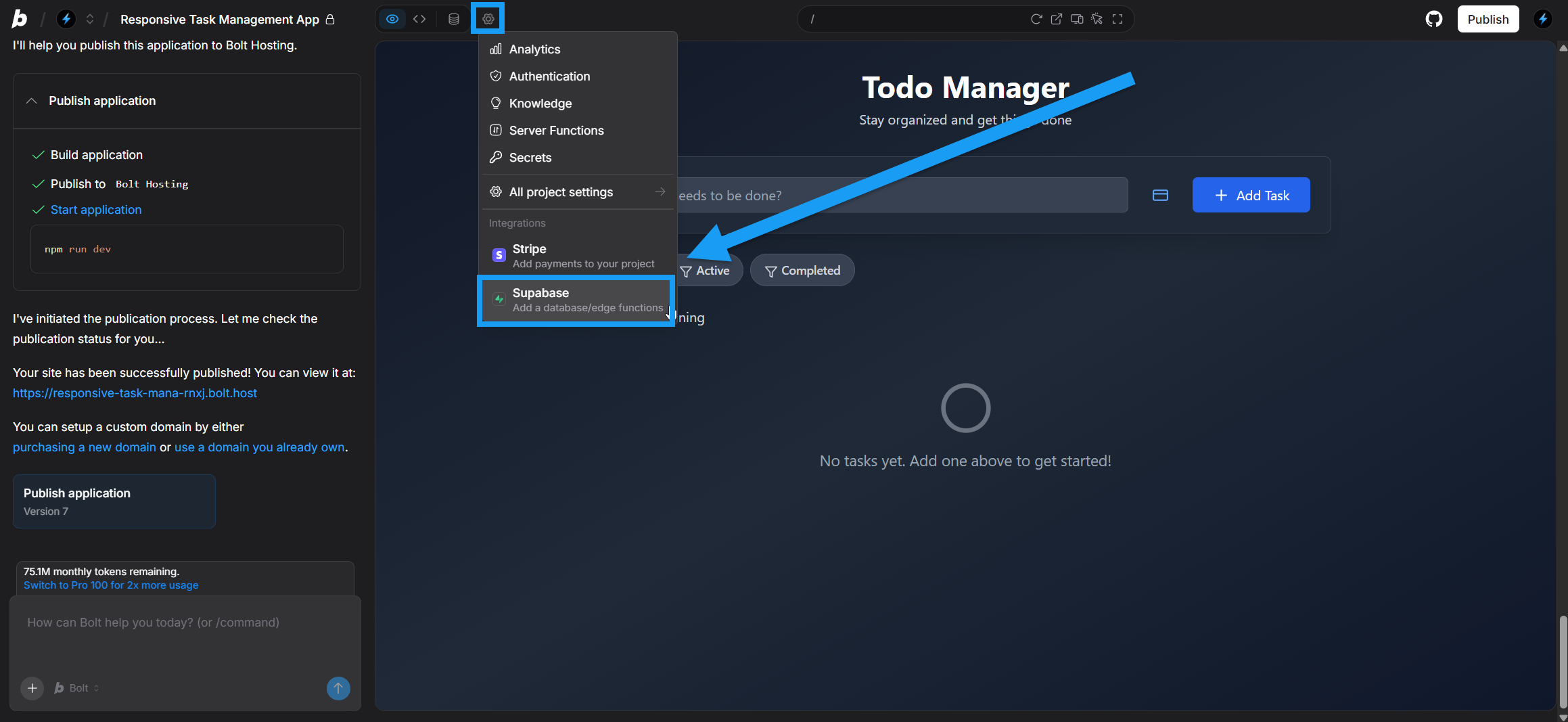 Screencapture of connecting a Supabase database