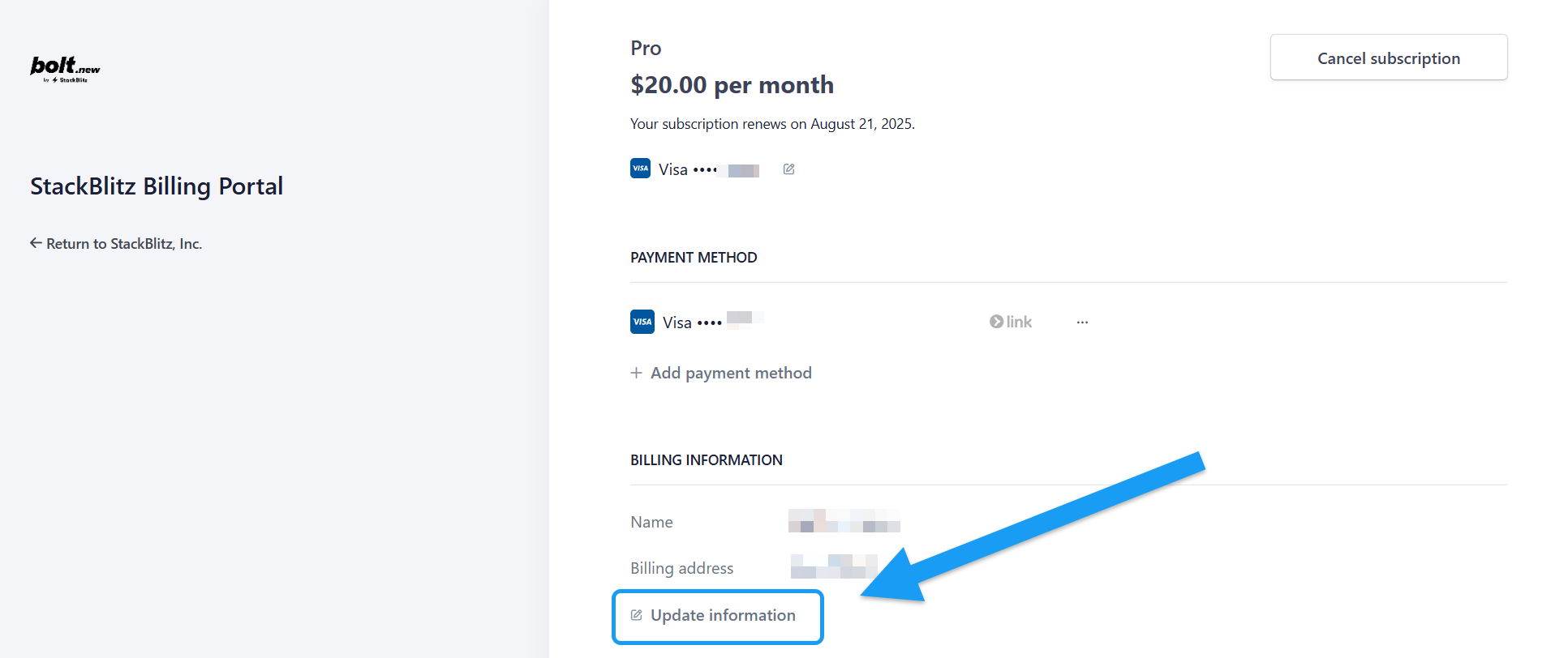Billing Update Info Pn