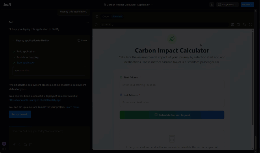 Animated GIF of process of switching from Netlify to Bolt hosting