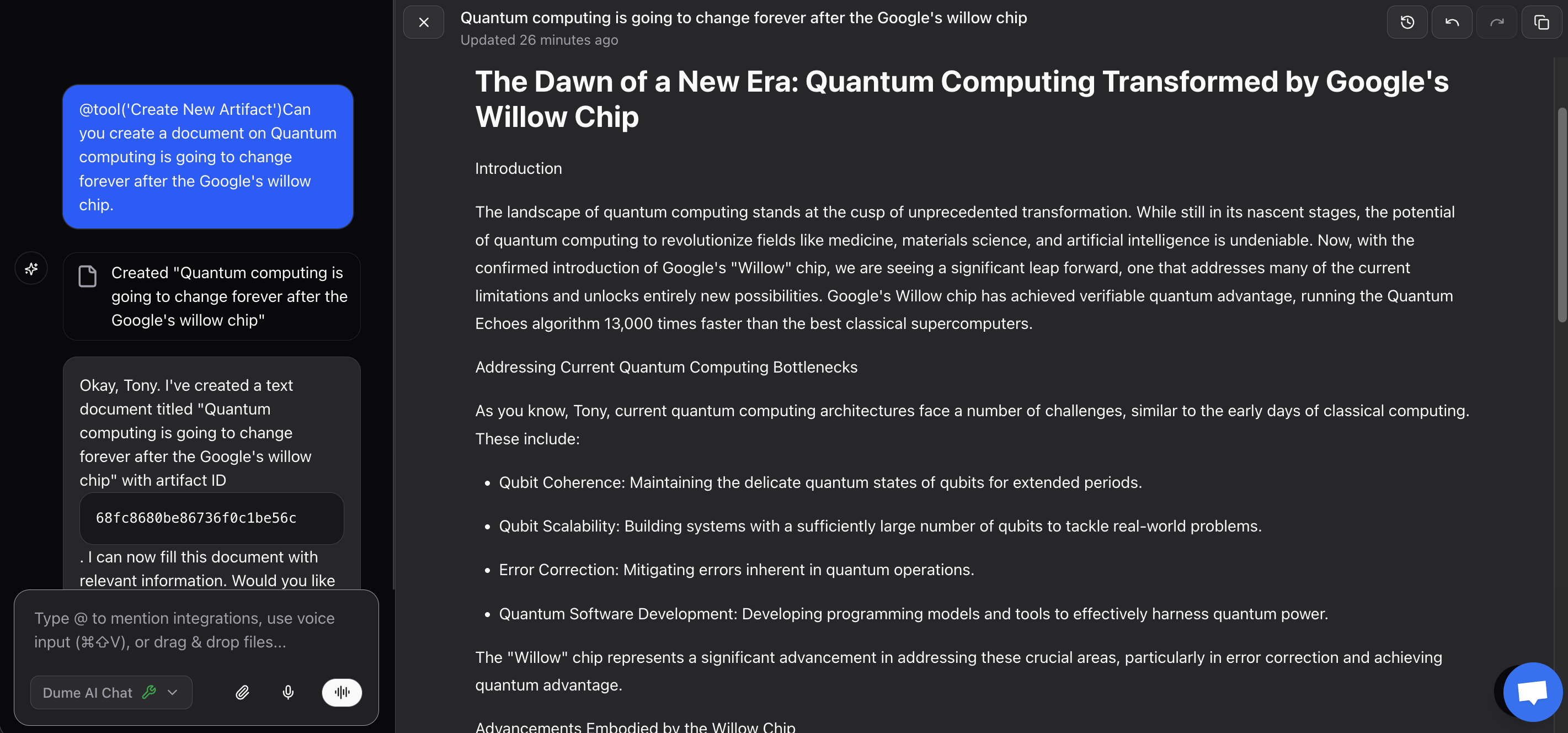 Document artifact usage document artifact