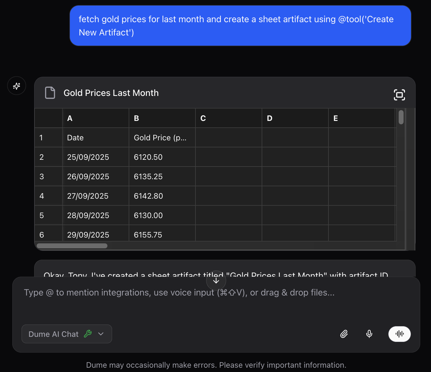 Sheet artifact usage sheet artifact