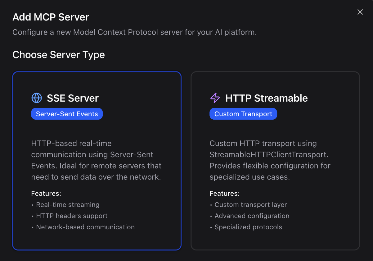 MCP choose server type MCP choose protocol