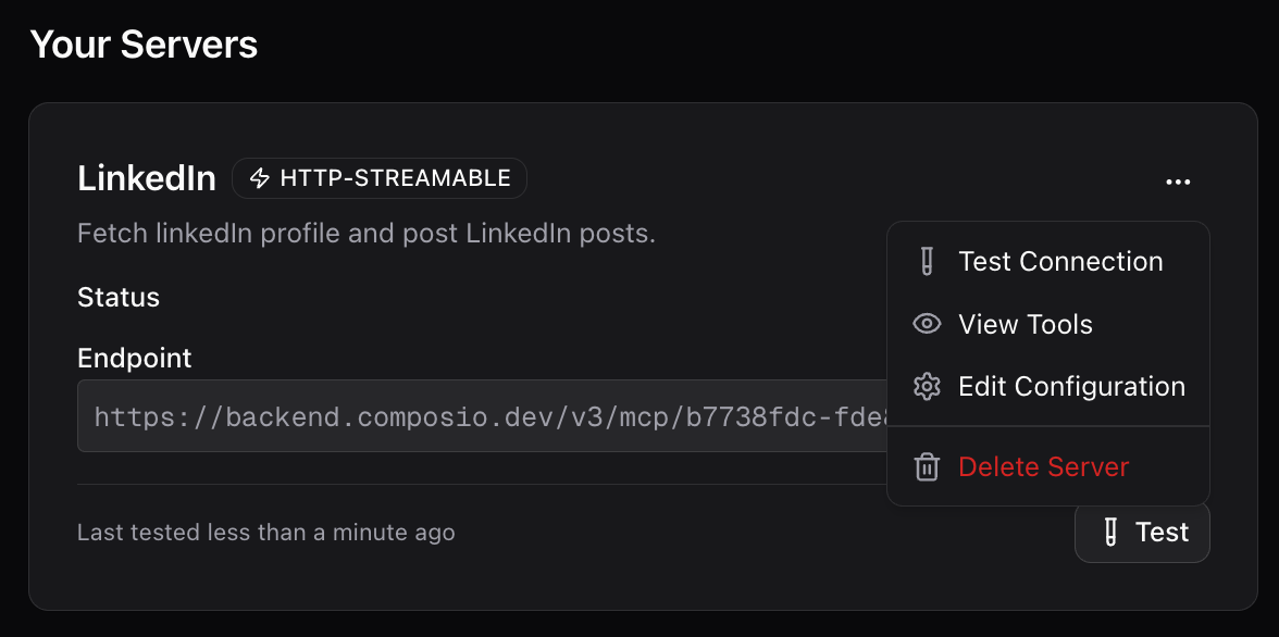 View MCP tools option Tools MCP server option