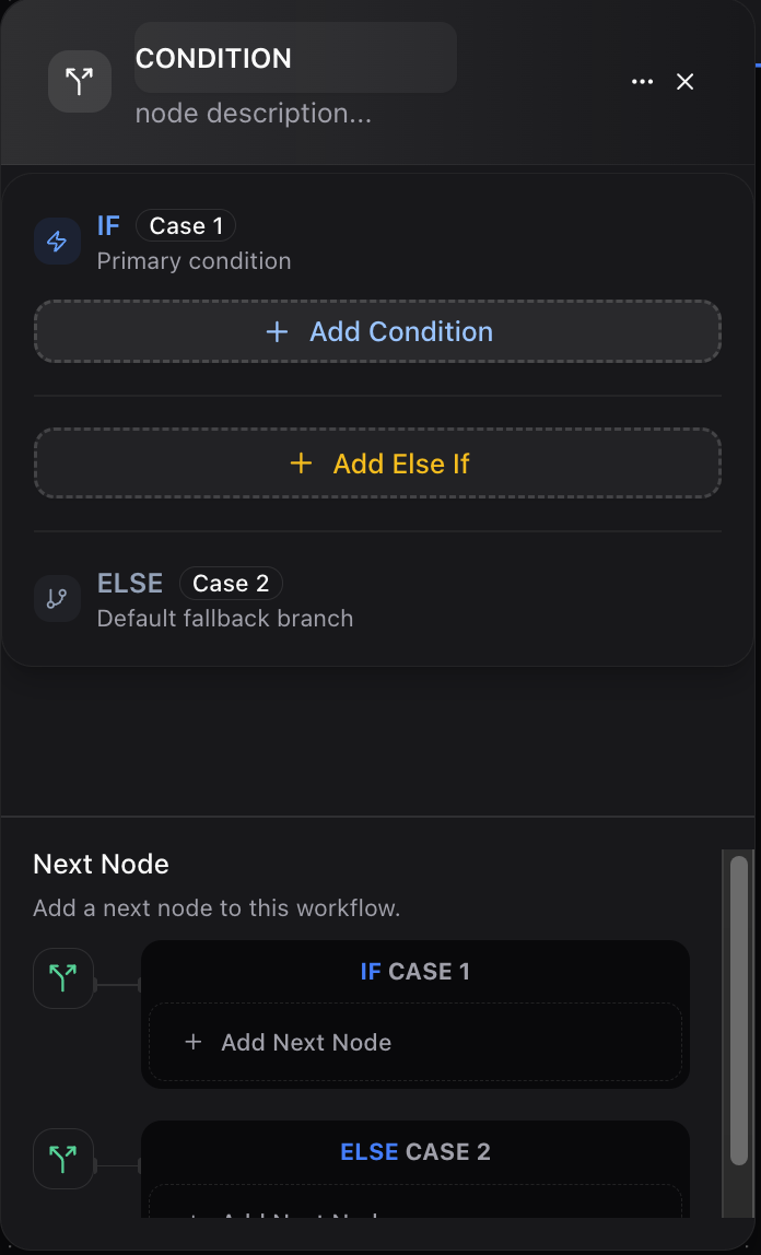 Dume.ai Workflow Condition node Workflow Dume.ai Condition node