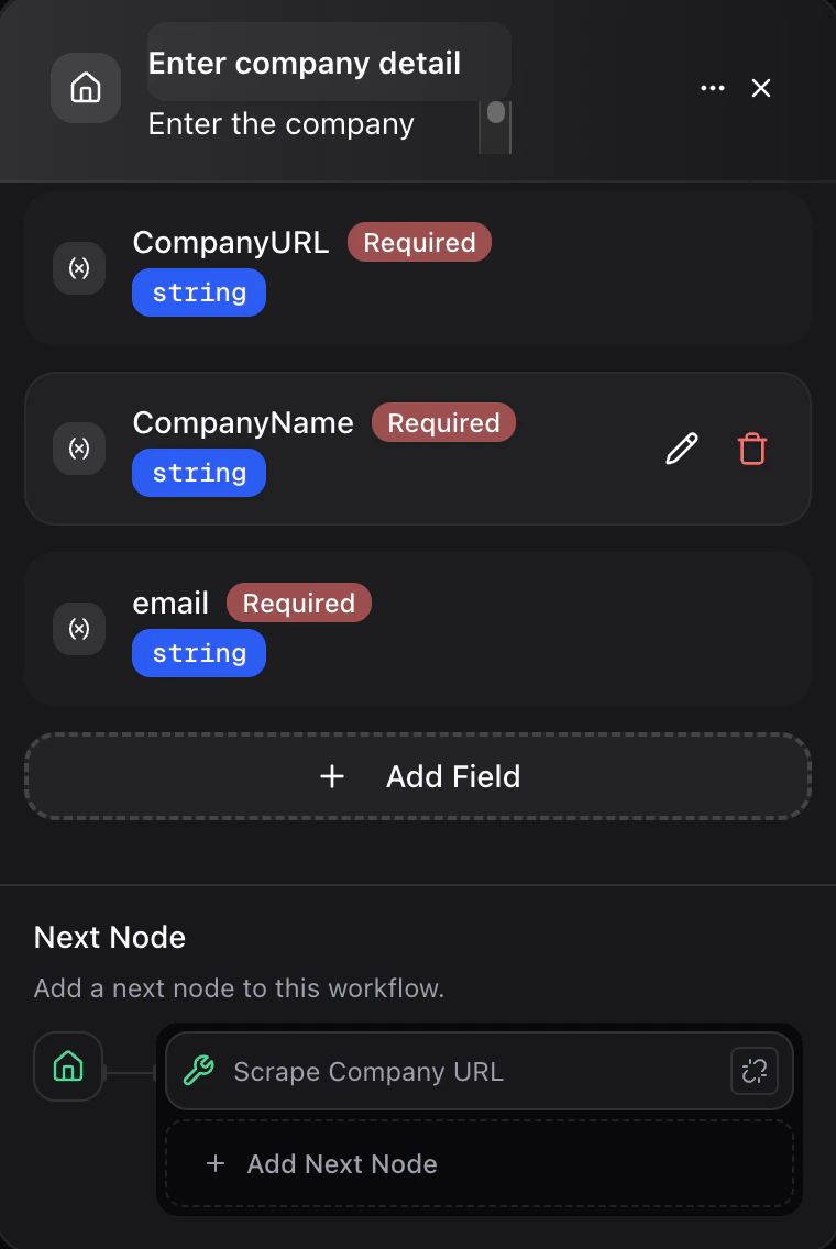 Dume.ai Workflow Input node Workflow Dume.ai Input node