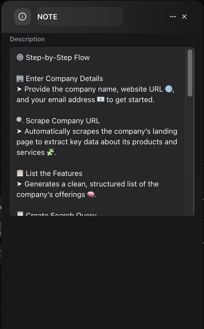 Dume.ai Workflow Note node Workflow Dume.ai note node
