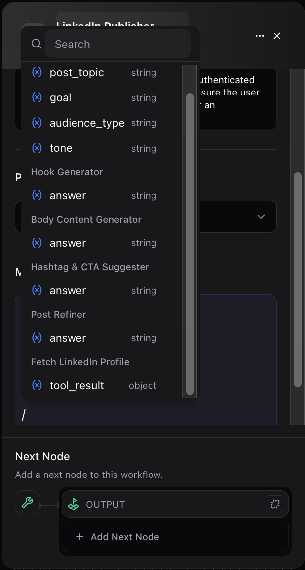 Dume.ai Workflow Tool output Workflow Dume.ai tool output