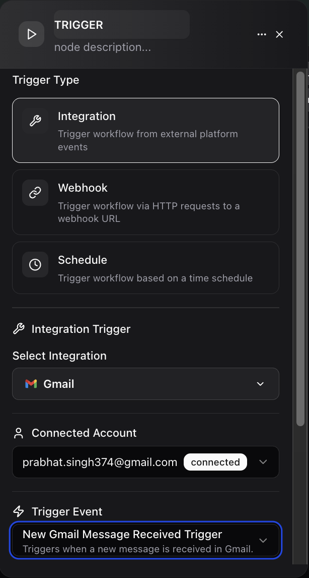 Dume.ai Workflow Trigger integration Workflow Dume.ai trigger integration