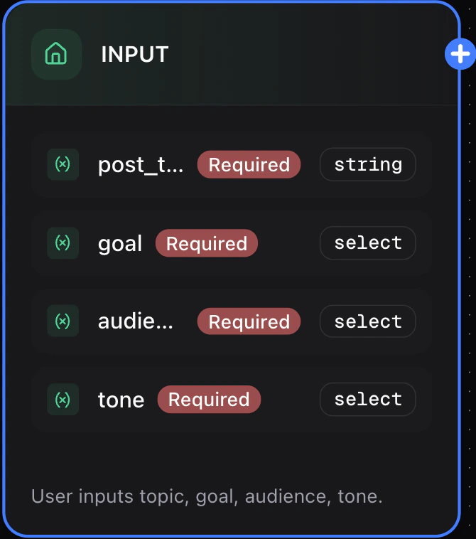 Dume.ai Workflow Input node Workflow Dume.ai Input node