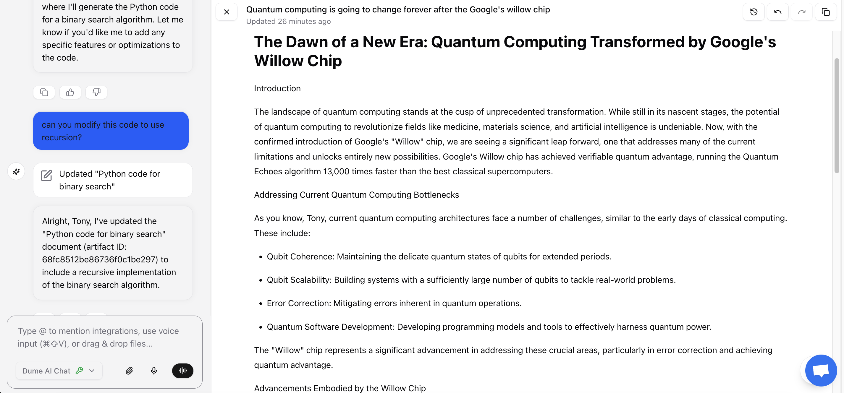 Document artifact usage document artifact