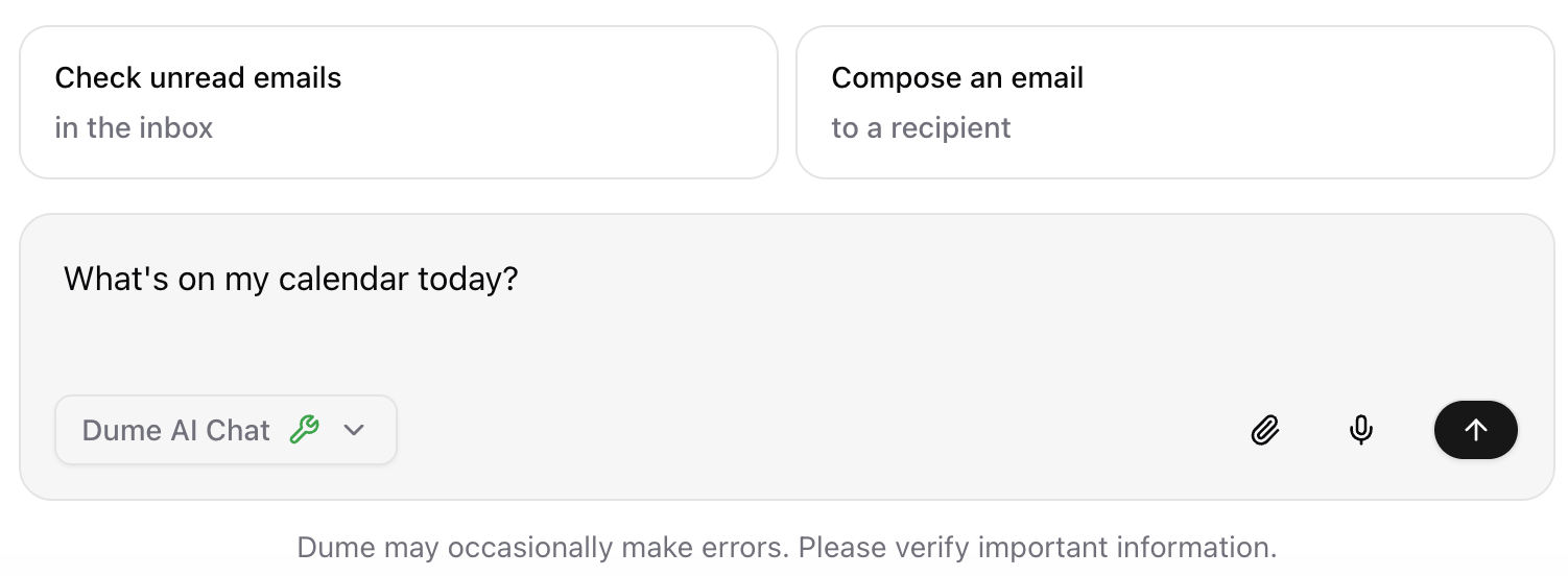 Natural language query example Example of natural language query in chat interface asking about calendar events