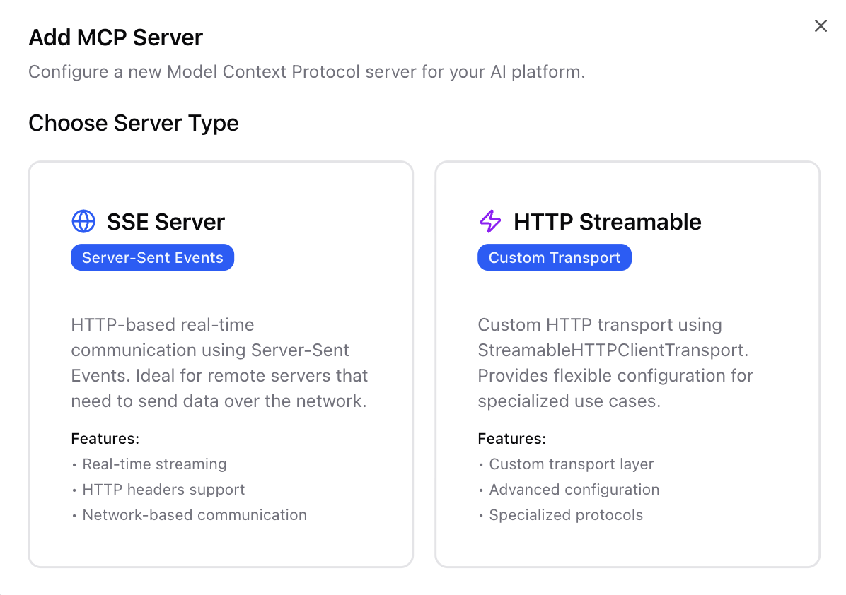 MCP choose server type MCP choose protocol