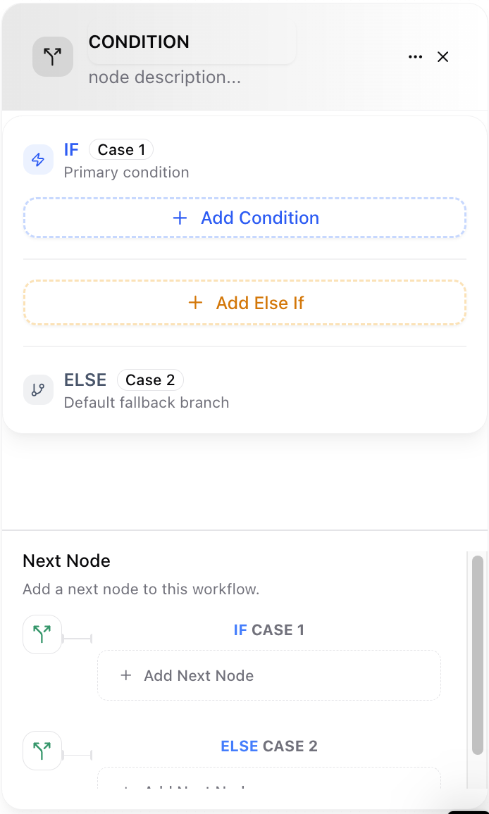 Dume.ai Workflow Condition node Workflow Dume.ai Condition node