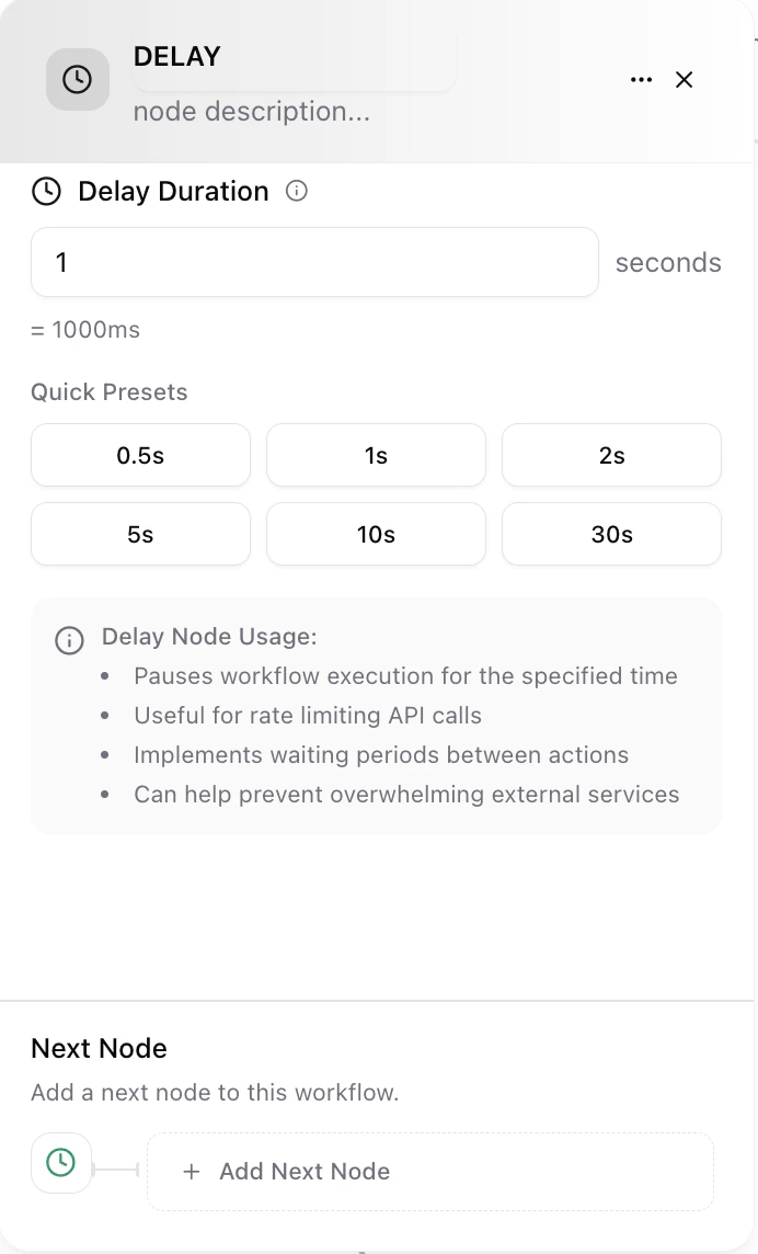 Dume.ai Workflow Delay node Workflow Dume.ai Delay node