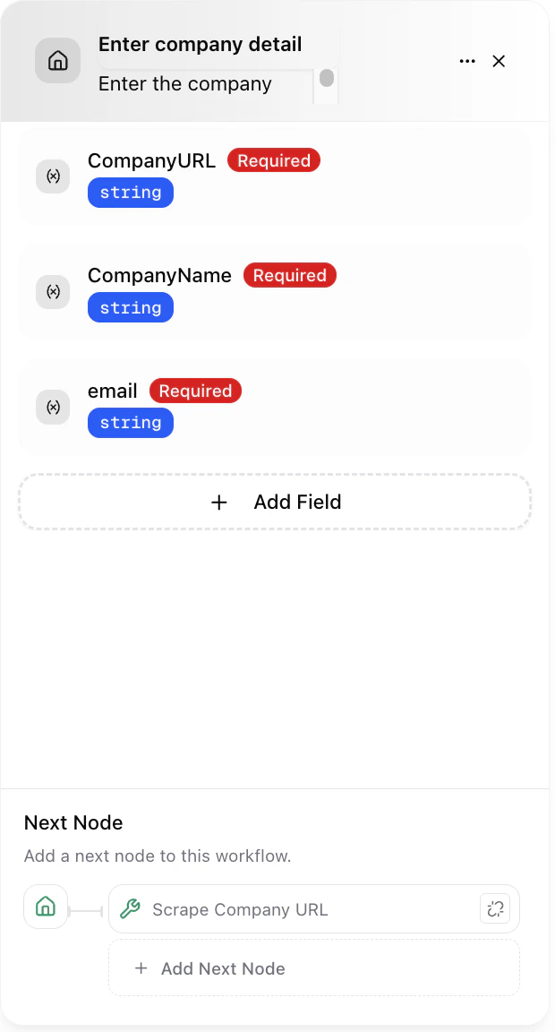 Dume.ai Workflow Input node Workflow Dume.ai Input node
