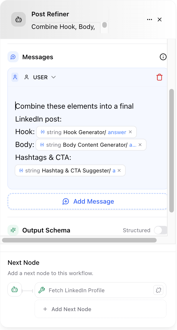 Dume.ai Workflow LLM input Workflow Dume.ai LLM input