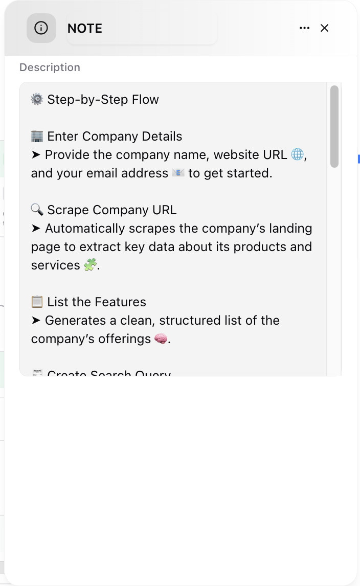 Dume.ai Workflow Note node Workflow Dume.ai note node