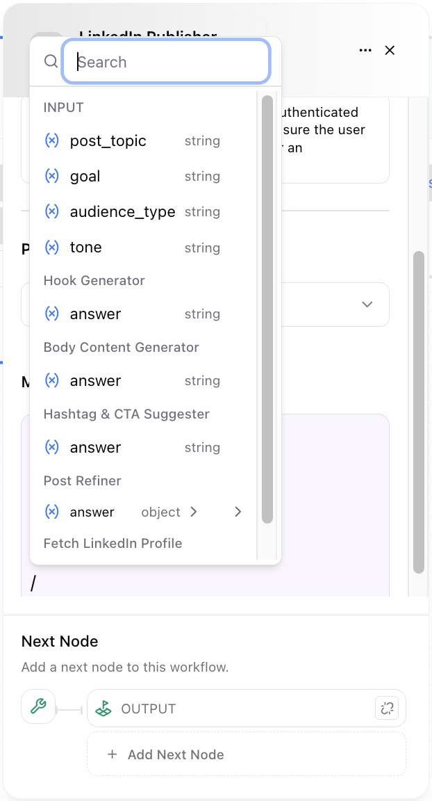 Dume.ai Workflow Tool output Workflow Dume.ai tool output