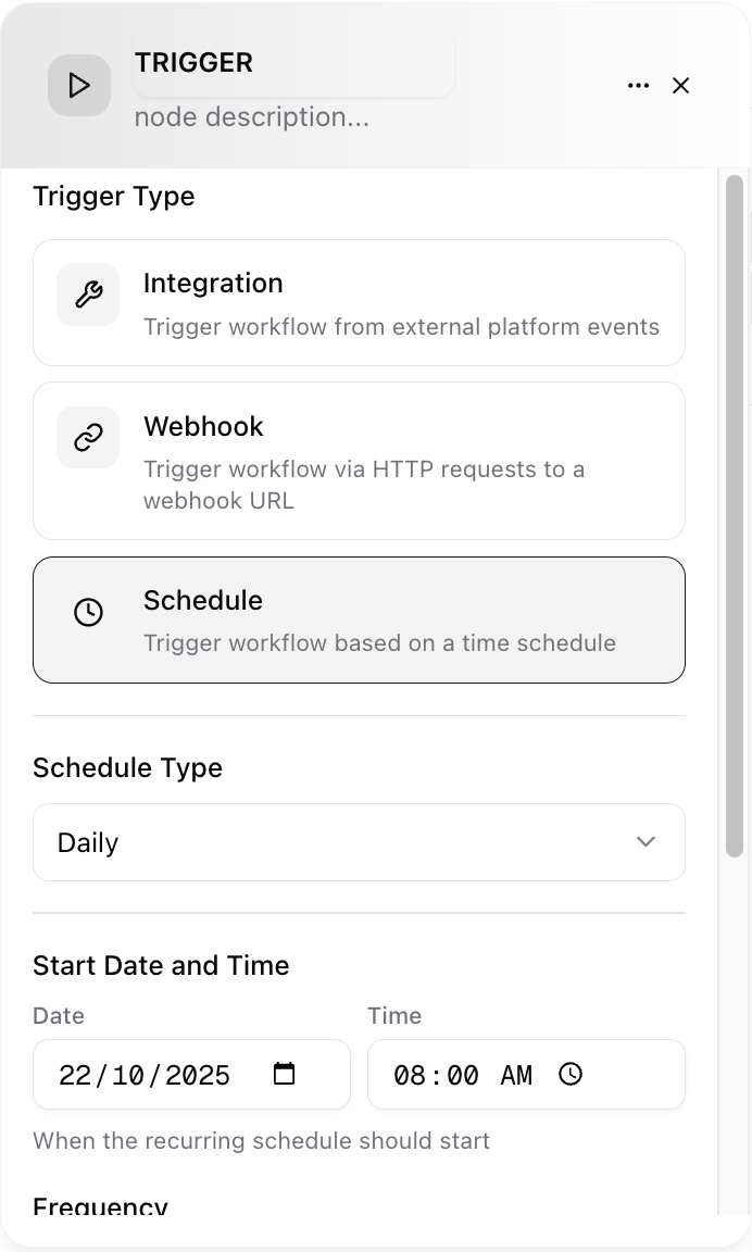 Dume.ai Workflow Trigger node Workflow Dume.ai trigger node