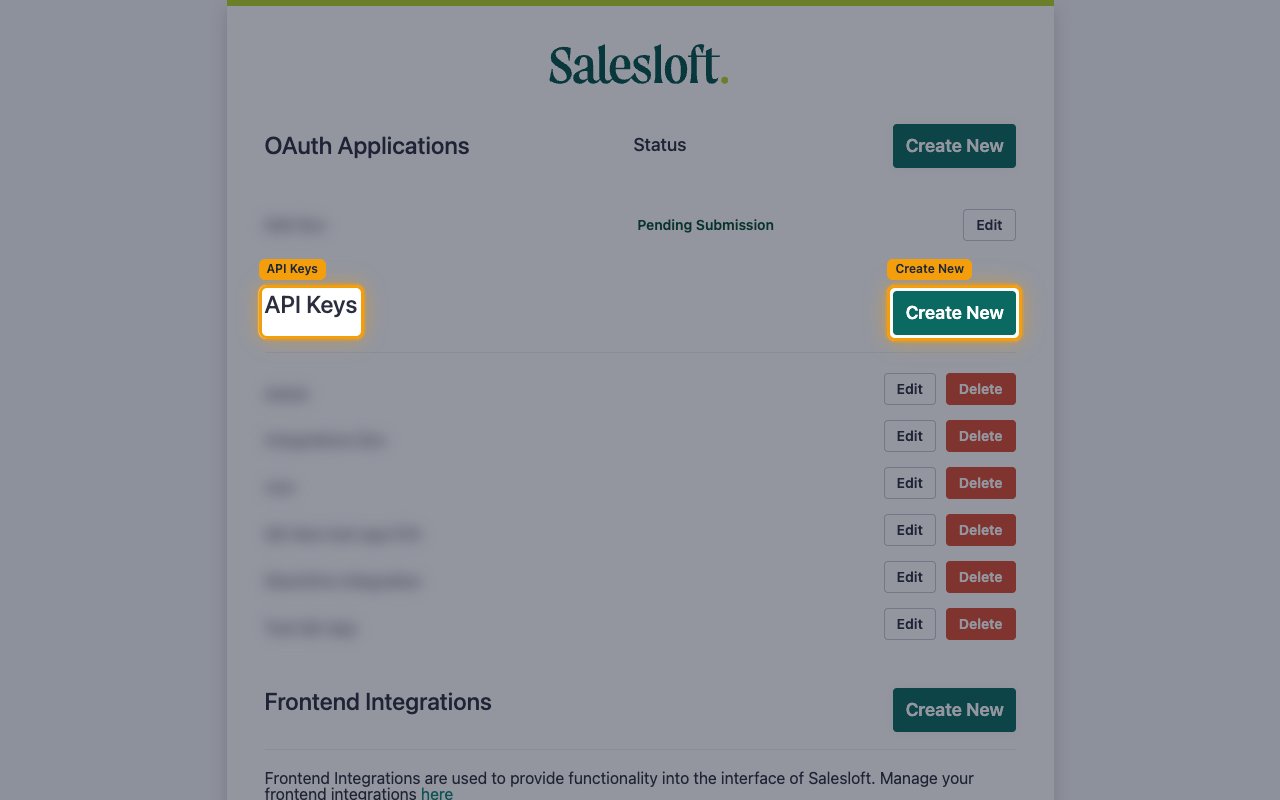 OAuth Applications page with the API Keys section and its Create New button highlighted.