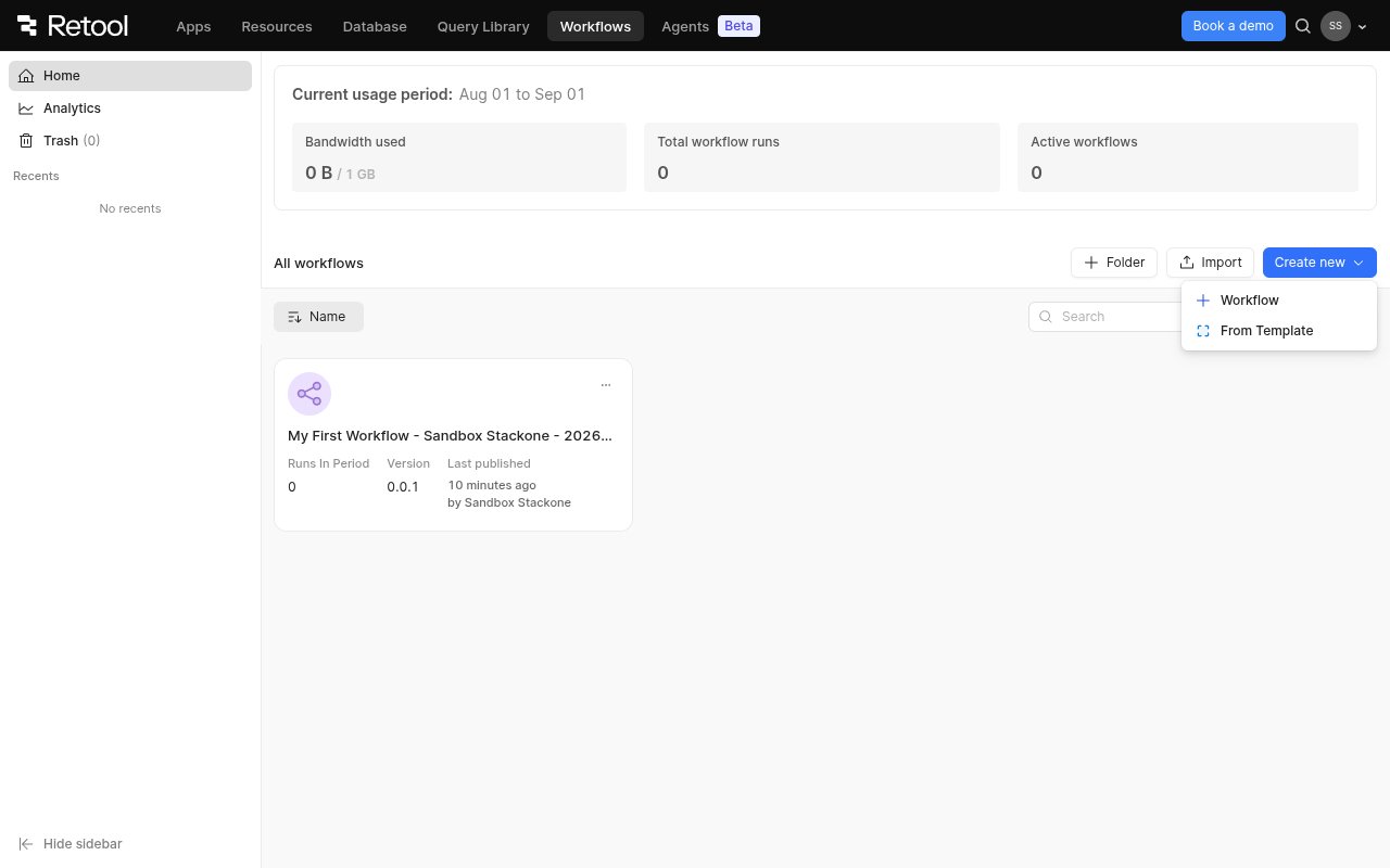 Create new menu showing Workflow and From Template options