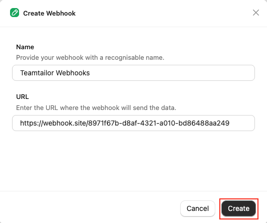 Add Webhook form