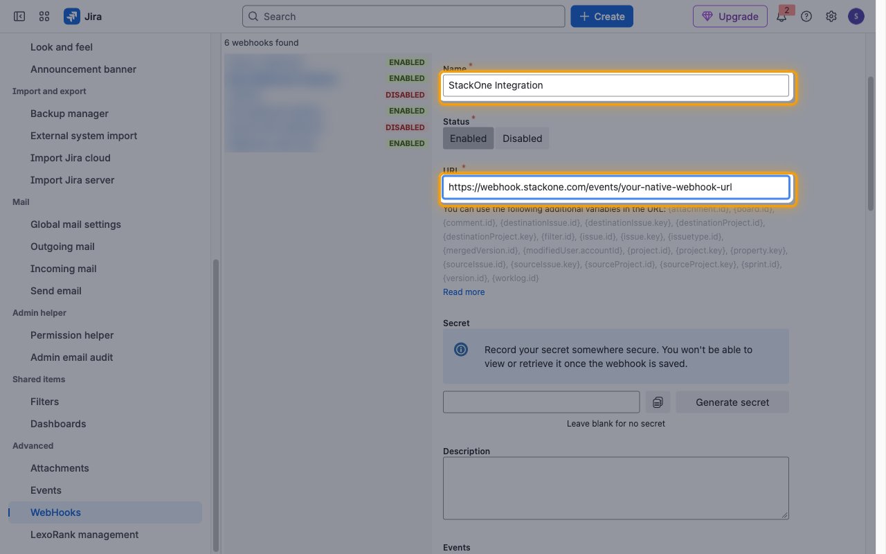 Create webhook form with the Name and URL fields highlighted