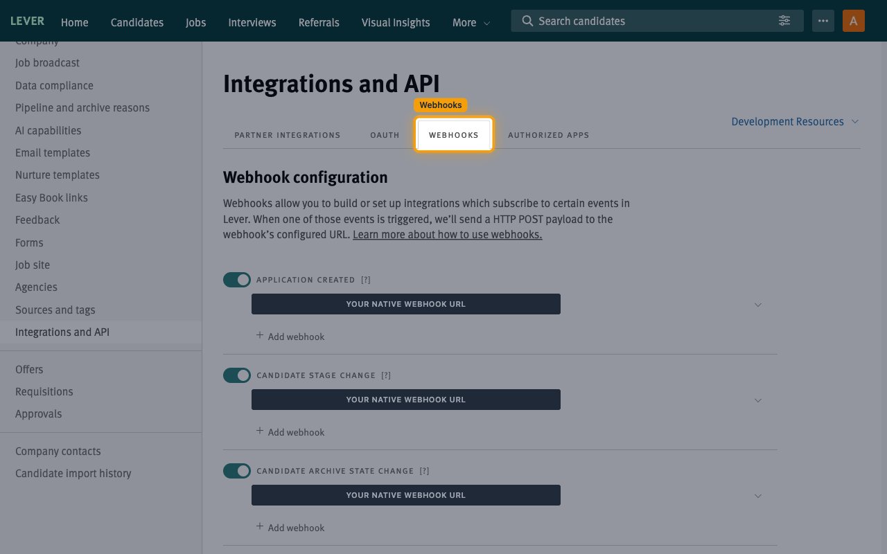 The Integrations and API page with the Webhooks tab selected
