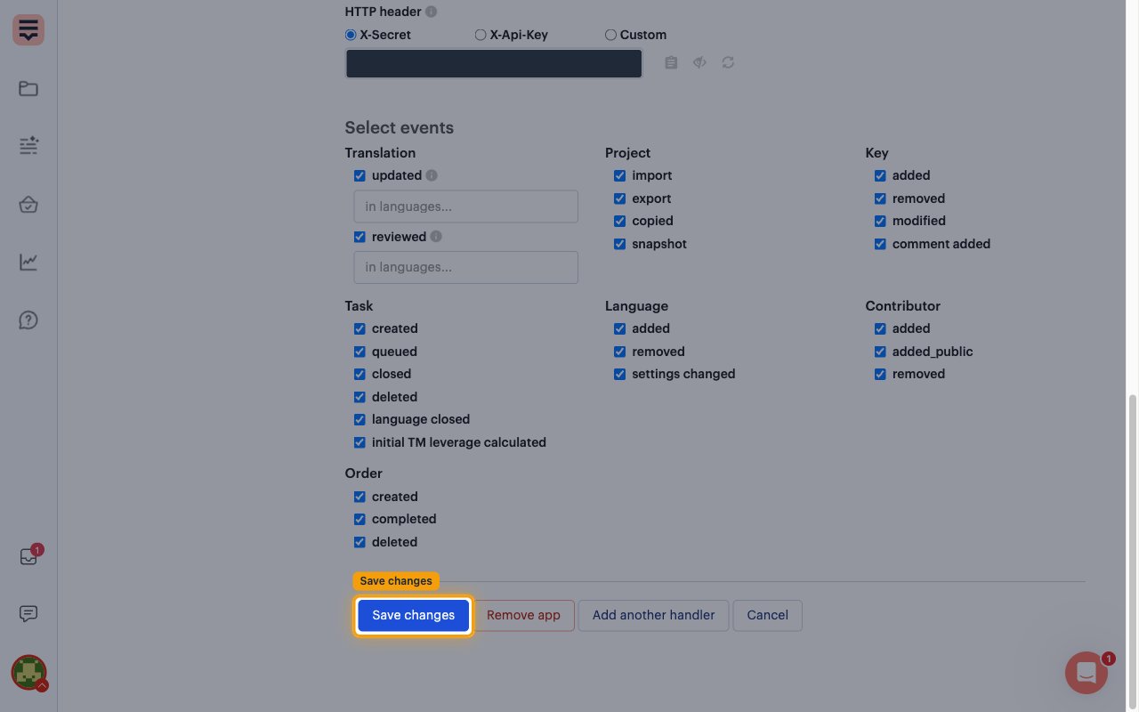 The Save changes button at the bottom of the Webhooks configuration highlighted