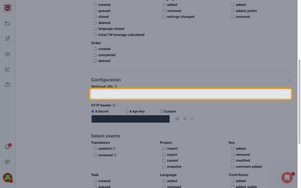 The Webhook URL field of the new handler highlighted