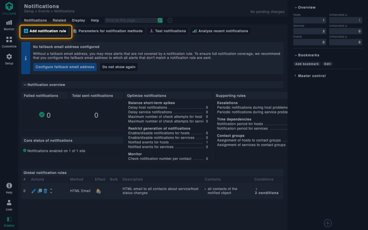 Notifications page with the Add notification rule button highlighted