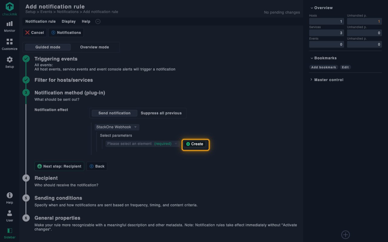 Select parameters row with the Create button highlighted