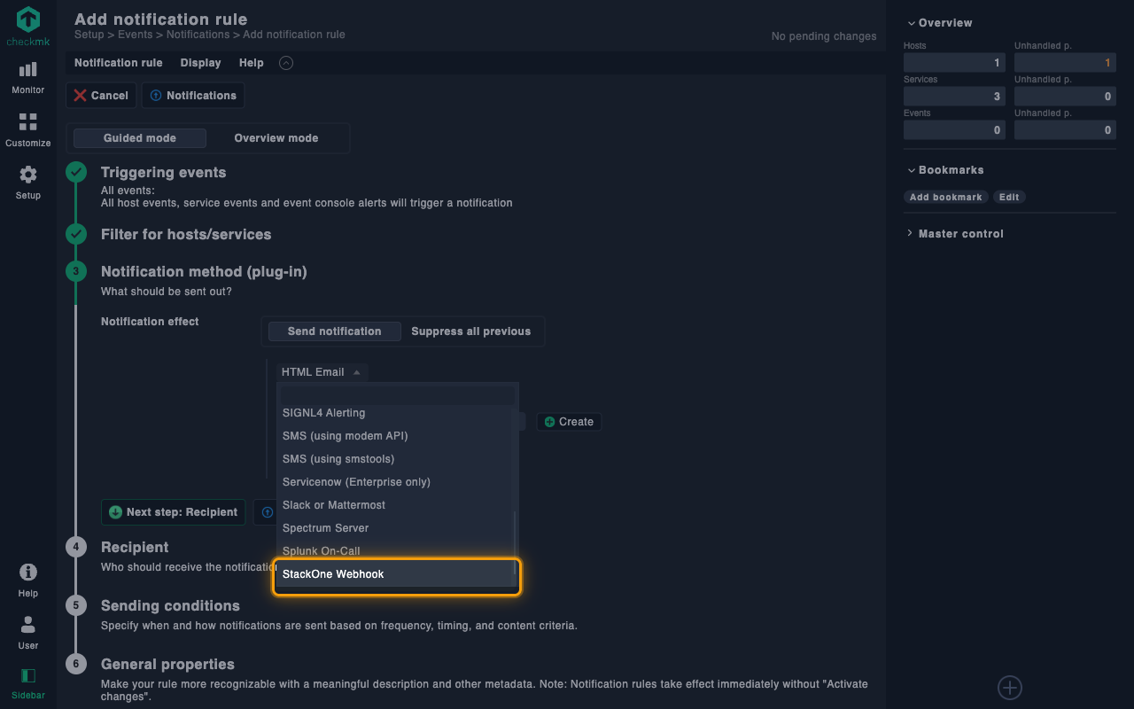 Method dropdown open with the StackOne Webhook option highlighted