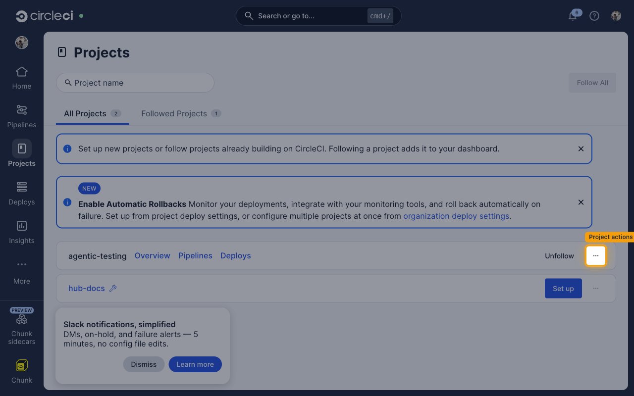 The projects list with the project actions button for a project