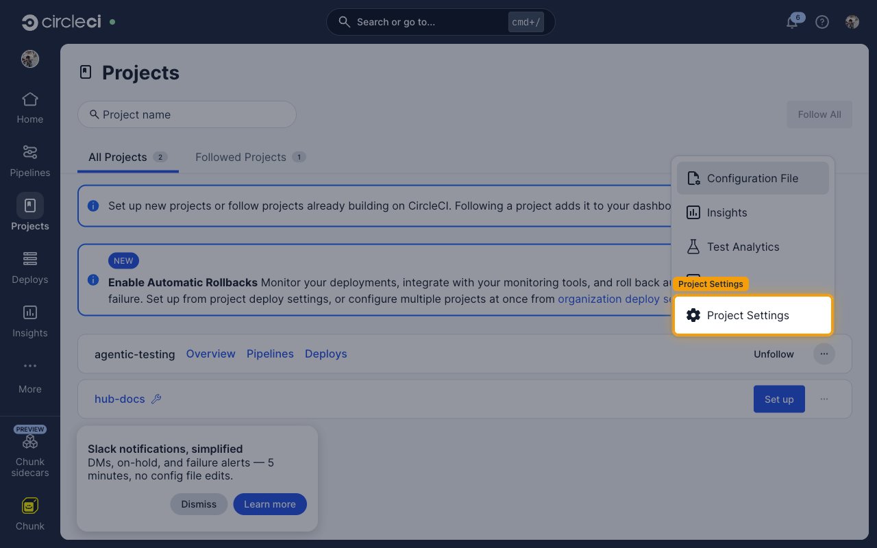 The project actions menu with Project Settings