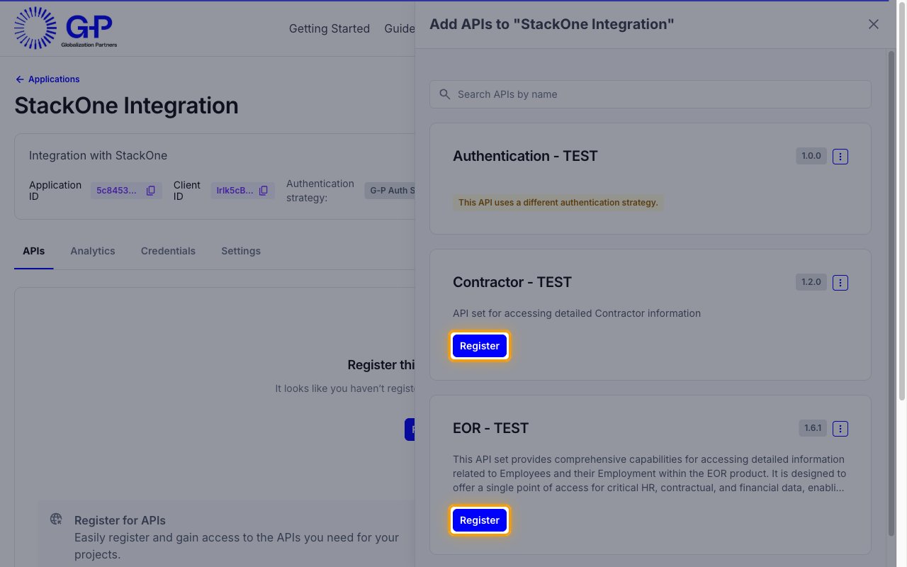 The Add APIs panel listing the Contractor and EOR API sets with their Register buttons highlighted