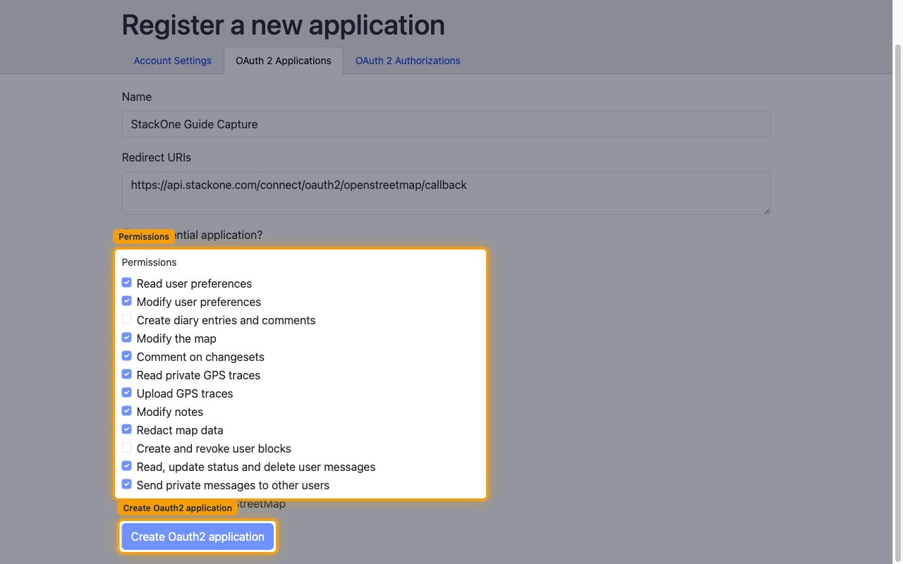Permissions checklist with the required permissions ticked and the Create Oauth2 application button highlighted.