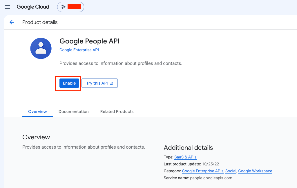 Google Cloud Console Enable Google People API
