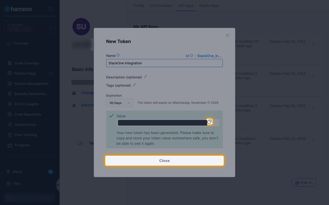 The generated token with its value hidden, and the copy icon and Close button highlighted