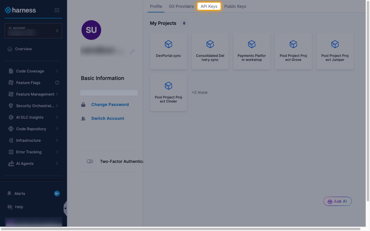 The profile page with the API Keys tab highlighted