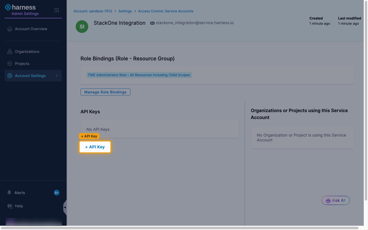 The service account details page with the + API Key button highlighted