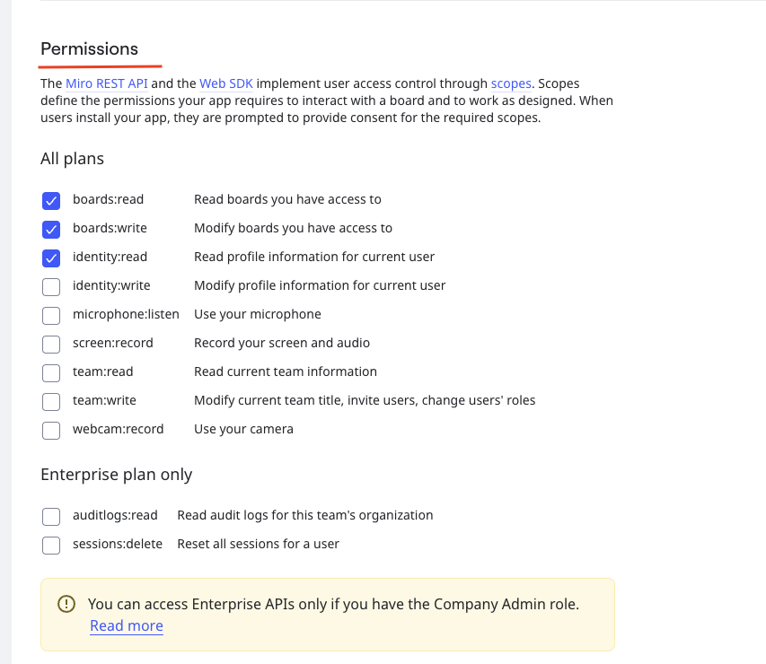 Miro OAuth Permissions Configuration