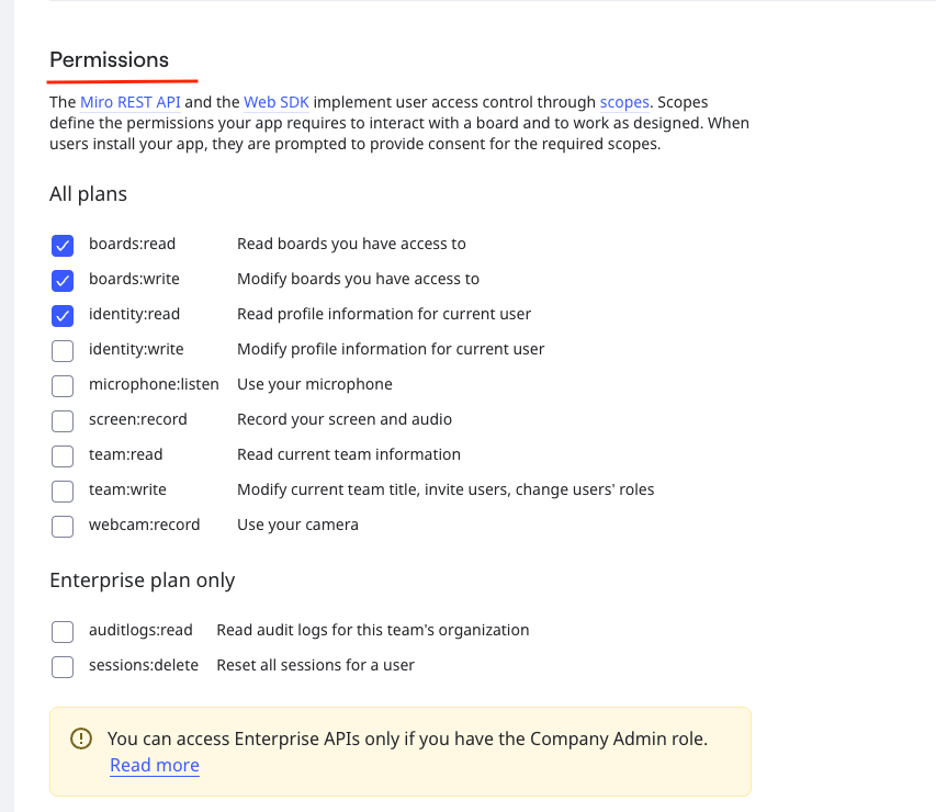 Miro OAuth Permissions Configuration