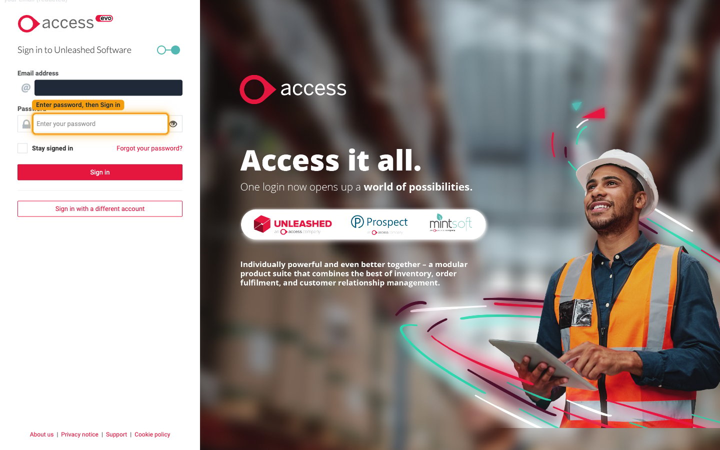 Access Identity password screen with the Password field and Sign in button
